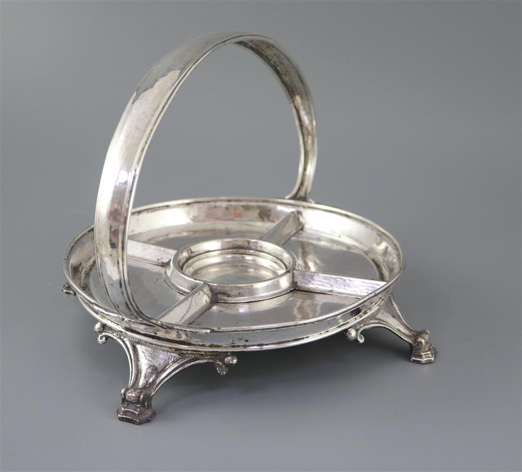 A George V Arts & Craft planished silver hors doeuvres circular dish by Ramsden & Carr,